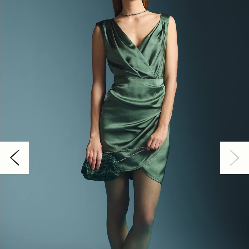 Anthropologie Draped Shine Dress, moss size 8